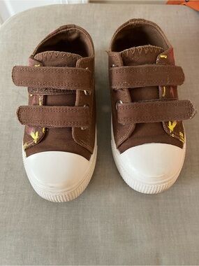 Kids Brown Canvas Velcro Dinosaur Sneakers